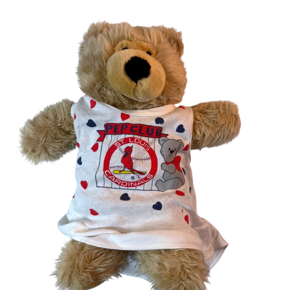 Vintage 80s St Louis Cardinals Pep Club Teddy Bear Plush MLB Baseball Hearts